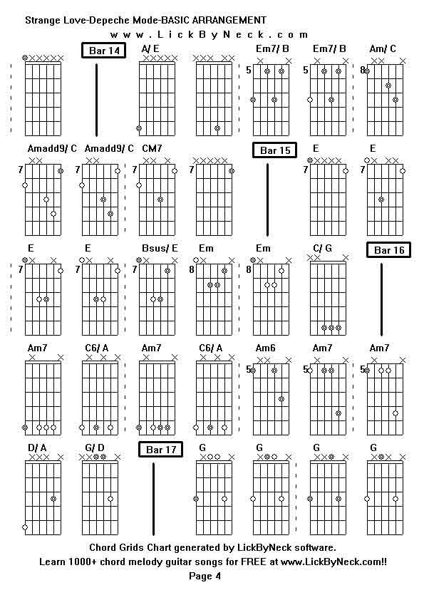 Chord Grids Chart of chord melody fingerstyle guitar song-Strange Love-Depeche Mode-BASIC ARRANGEMENT,generated by LickByNeck software.